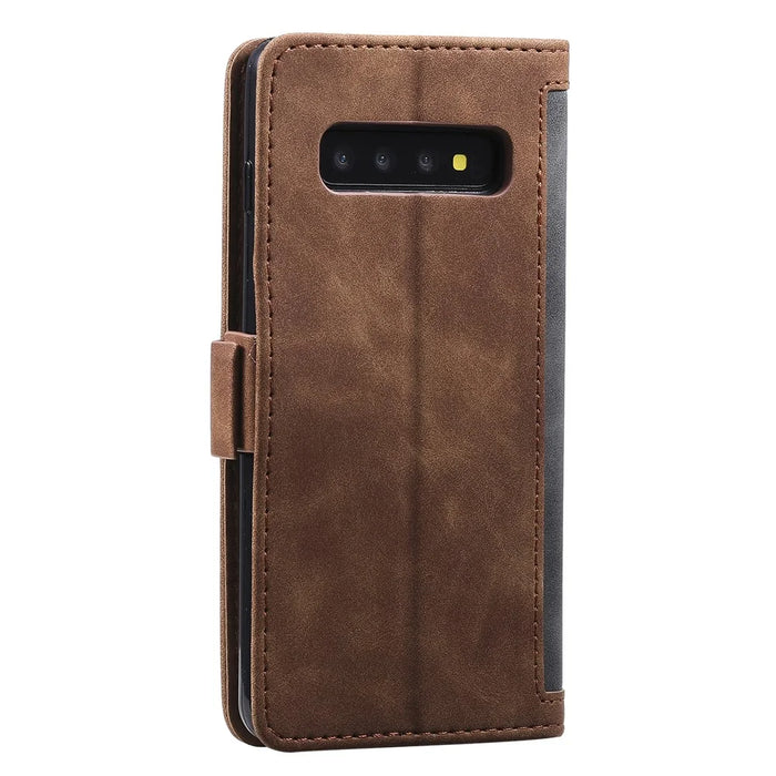 Vintage Splicing Style Wallet Stand Leather Phone Shell for Samsung Galaxy S10 - Grey - 5