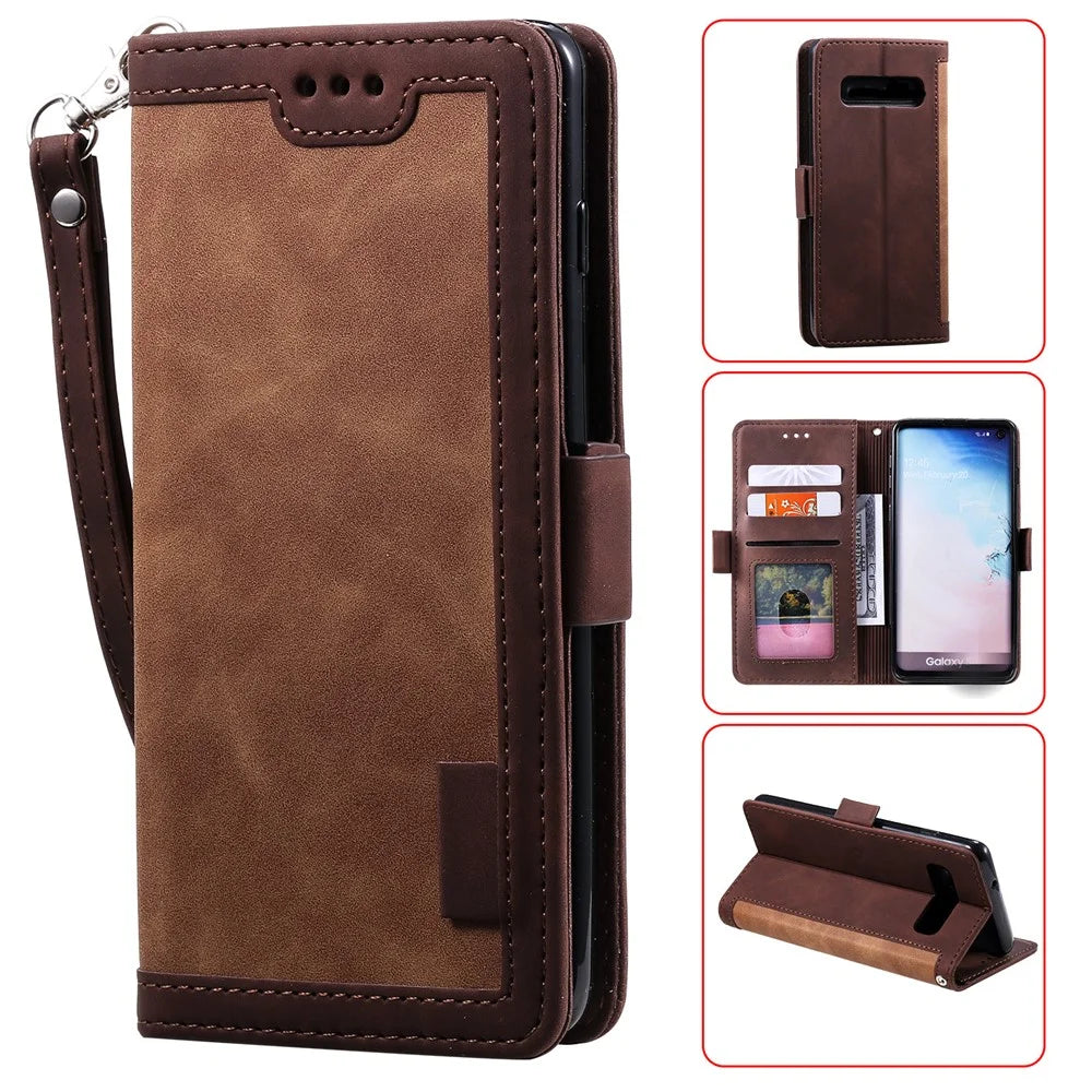Retro Splicing Leather Shell for Samsung Galaxy S10e - Brown - 1