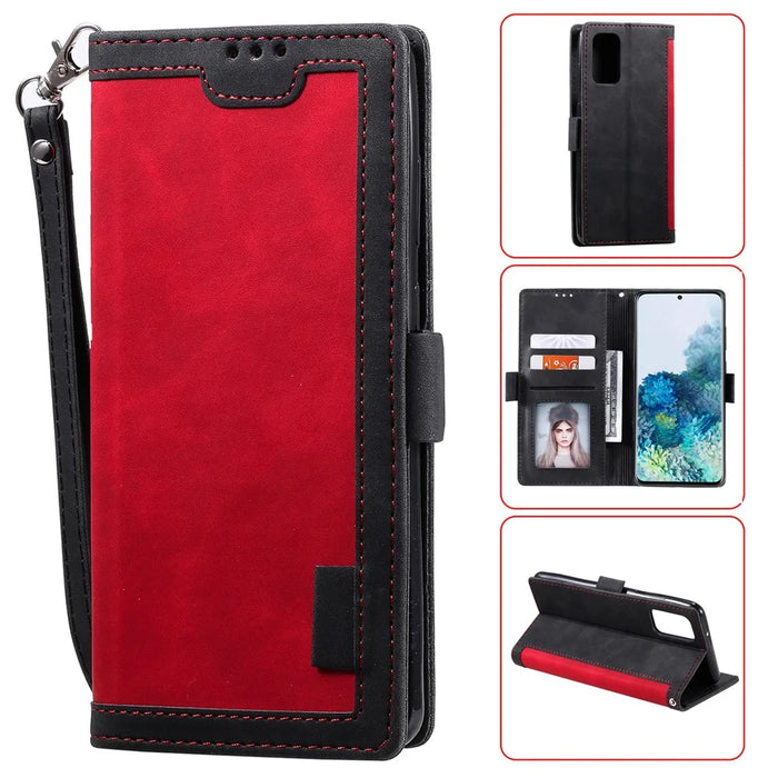 Vintage Splicing Leather Phone Shell with Wallet Stand for Samsung Galaxy S20 4G/S20 5G - Red - 1