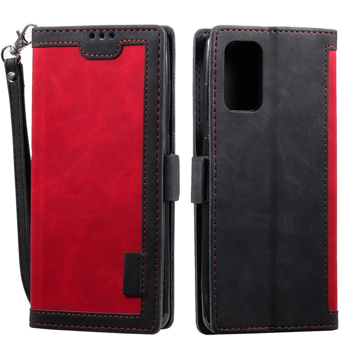 Vintage Splicing Leather Phone Shell with Wallet Stand for Samsung Galaxy S20 4G/S20 5G - Red - 2