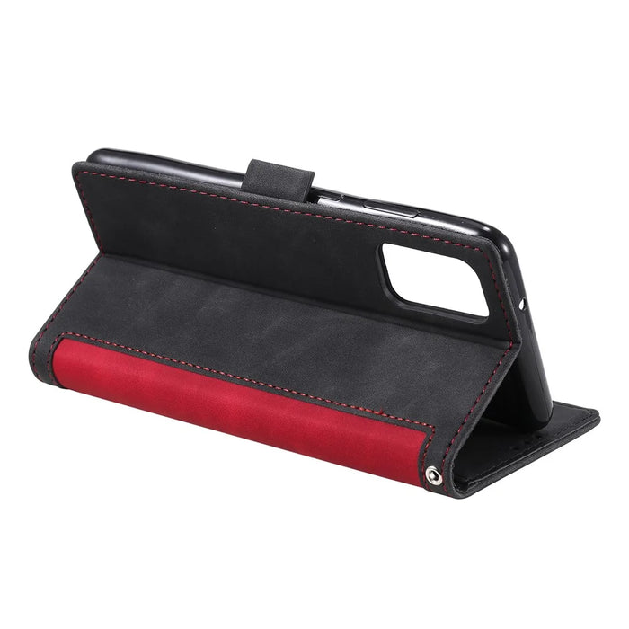 Vintage Splicing Leather Phone Shell with Wallet Stand for Samsung Galaxy S20 4G/S20 5G - Red - 6