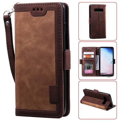 Retro Splicing Leather Wallet Phone Case for Samsung Galaxy S10 Plus - Brown - 1