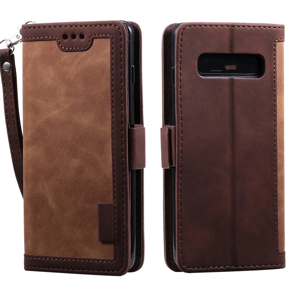 Retro Splicing Leather Wallet Phone Case for Samsung Galaxy S10 Plus - Brown - 2