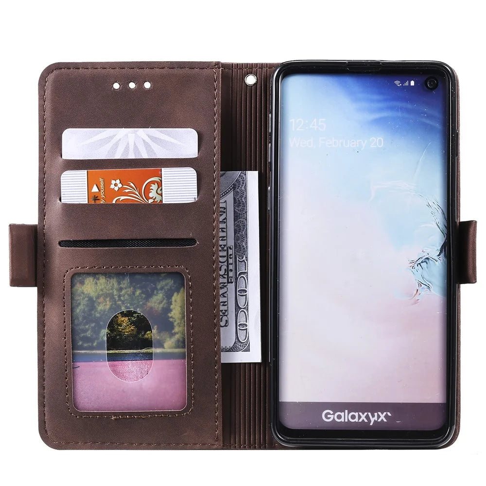 Retro Splicing Leather Wallet Phone Case for Samsung Galaxy S10 Plus - Brown - 6