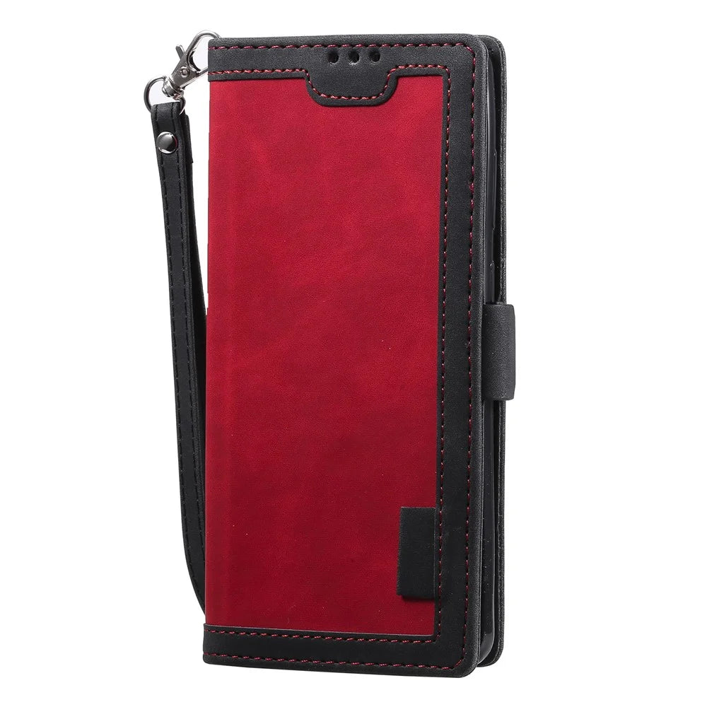 Vintage Splicing Style Wallet Stand Leather Phone Cover for Samsung Galaxy S20 Plus - Red - 4