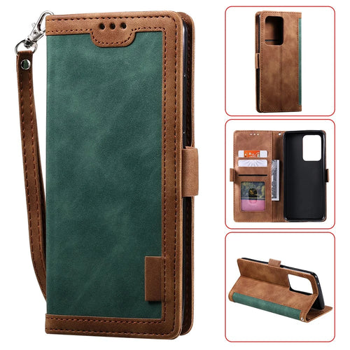 Vintage Splicing Style Wallet Stand Flip Leather Case for Samsung Galaxy S20 Ultra - Green - 1