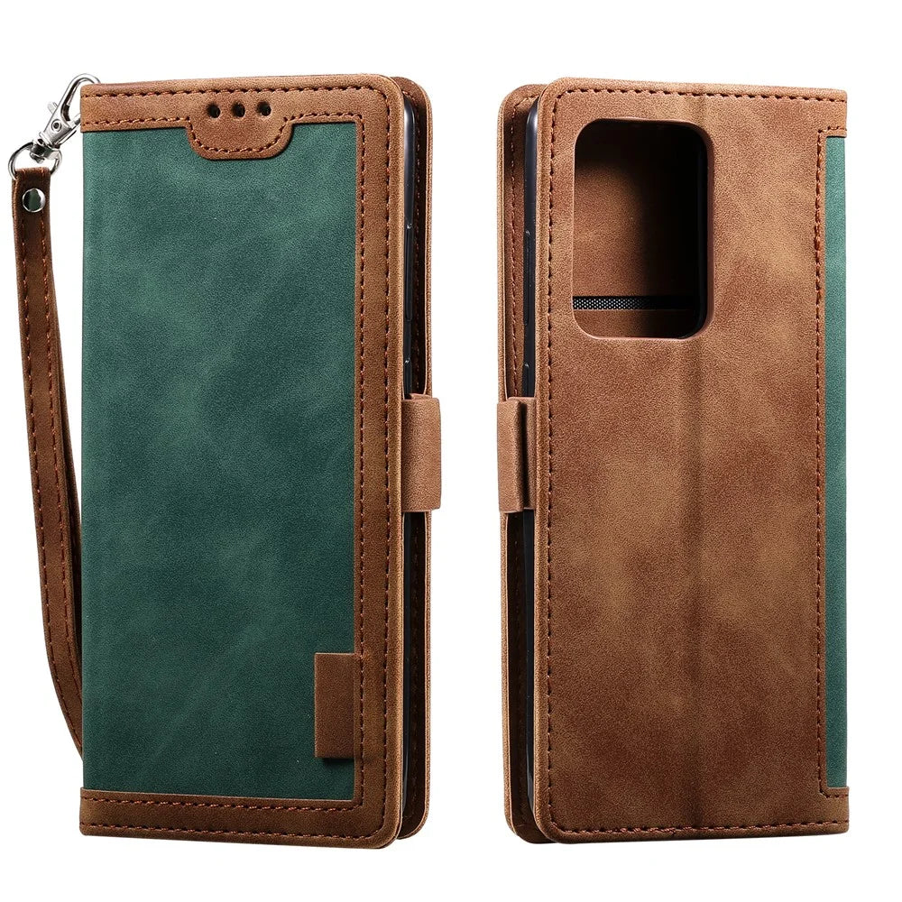 Vintage Splicing Style Wallet Stand Flip Leather Case for Samsung Galaxy S20 Ultra - Green - 2