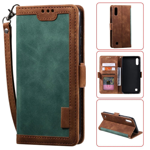 Retro Splicing Leather Phone Casing for Samsung Galaxy A10 - Green - 1