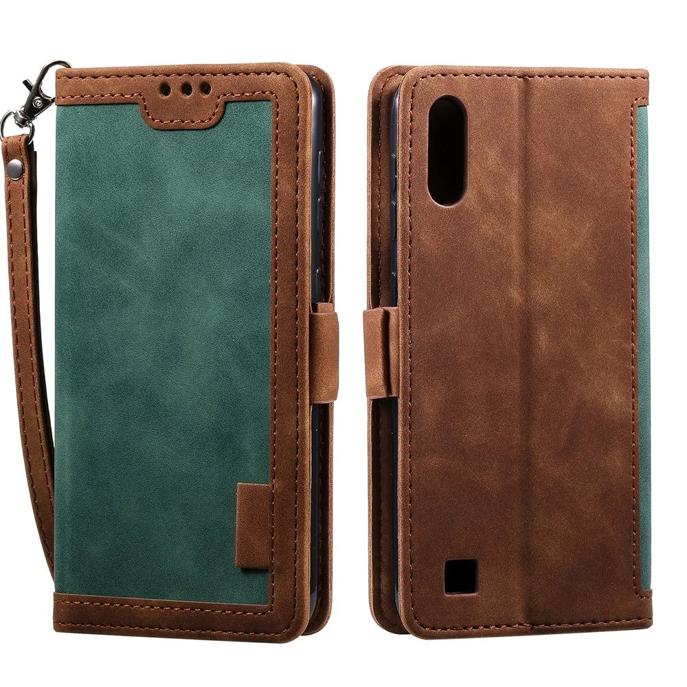 Retro Splicing Leather Phone Casing for Samsung Galaxy A10 - Green - 2