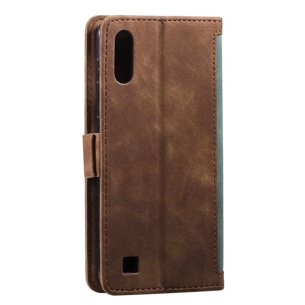 Retro Splicing Leather Phone Casing for Samsung Galaxy A10 - Green - 5