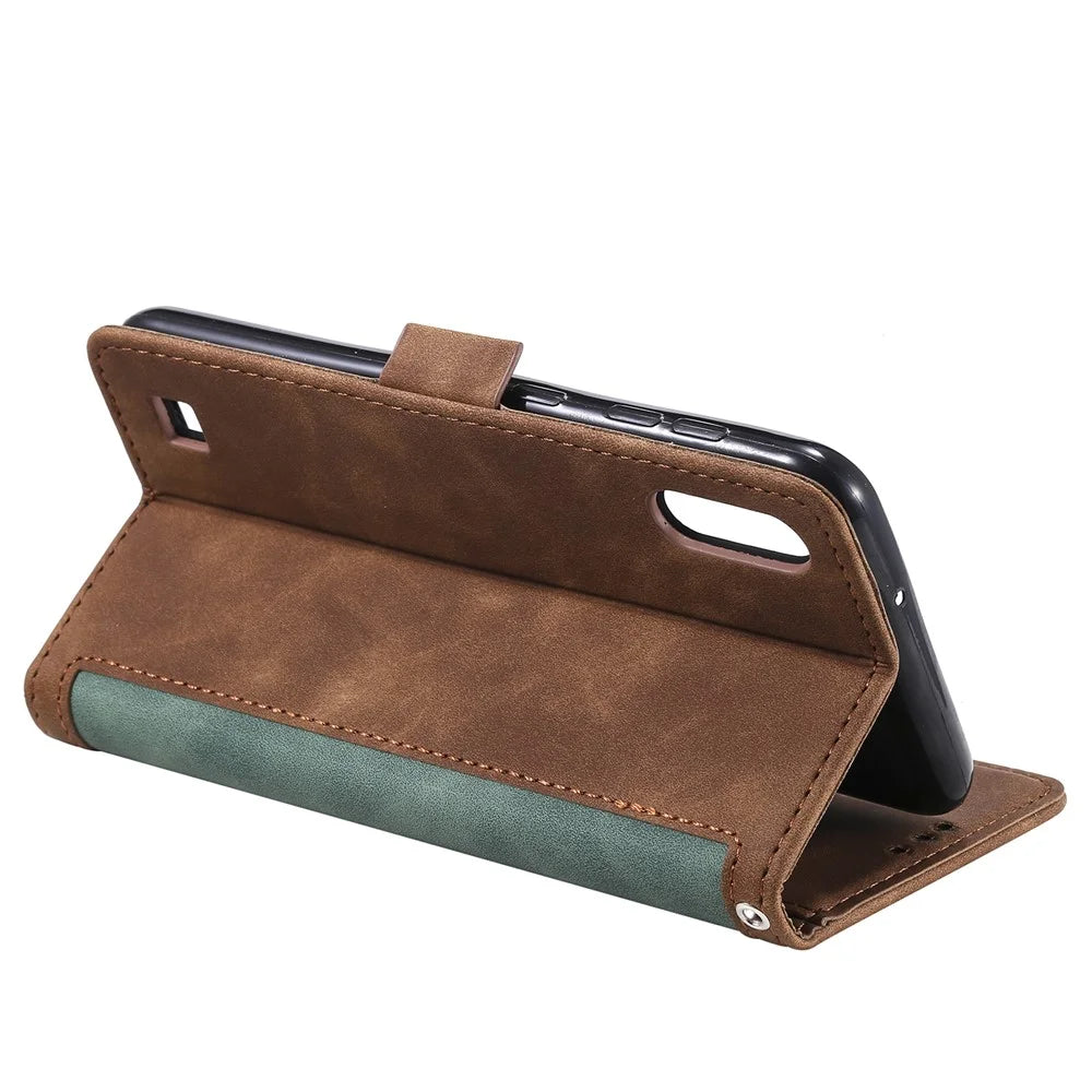 Retro Splicing Leather Phone Casing for Samsung Galaxy A10 - Green - 7