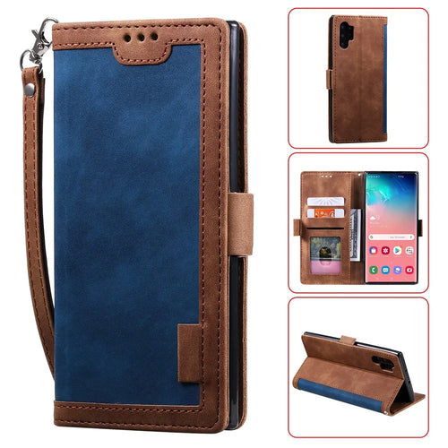 Retro Splicing Leather Phone Covering for Samsung Galaxy Note 10 Pro - Blue - 1