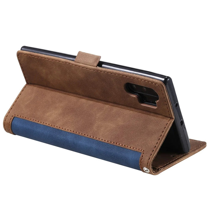 Retro Splicing Leather Phone Covering for Samsung Galaxy Note 10 Pro - Blue - 7