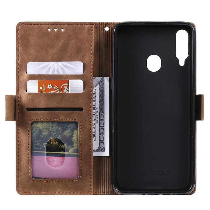 Vintage Splicing Style Wallet Stand Leather Flip Phone Case for Samsung Galaxy A20s  - Green - 6