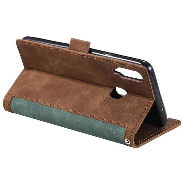 Vintage Splicing Style Wallet Stand Leather Flip Phone Case for Samsung Galaxy A20s  - Green - 7