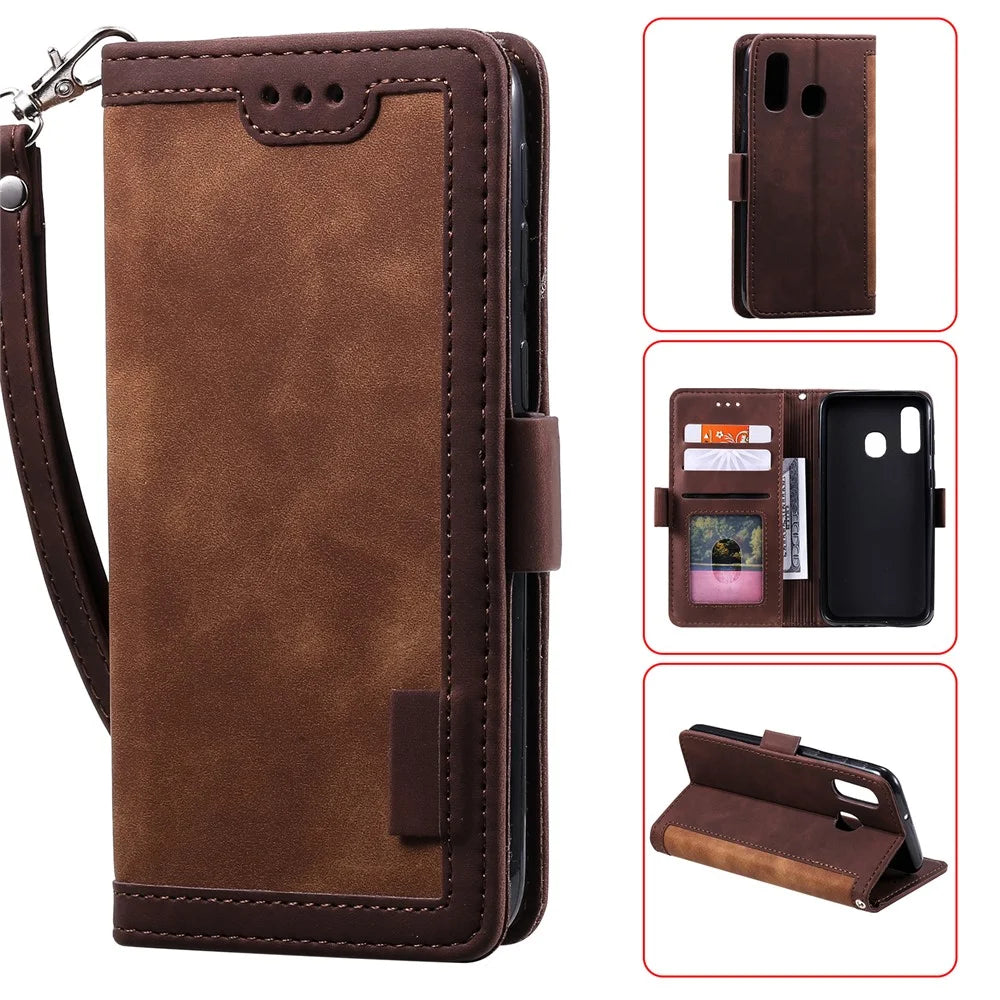 Vintage Splicing Style Wallet Stand Leather Flip Phone Shell for Samsung Galaxy A20e  - Brown - 1