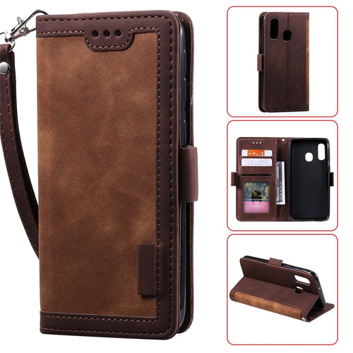 Vintage Splicing Style Wallet Stand Leather Flip Phone Shell for Samsung Galaxy A20e  - Brown - 1