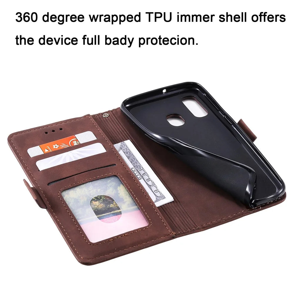 Vintage Splicing Style Wallet Stand Leather Flip Phone Shell for Samsung Galaxy A20e  - Brown - 2