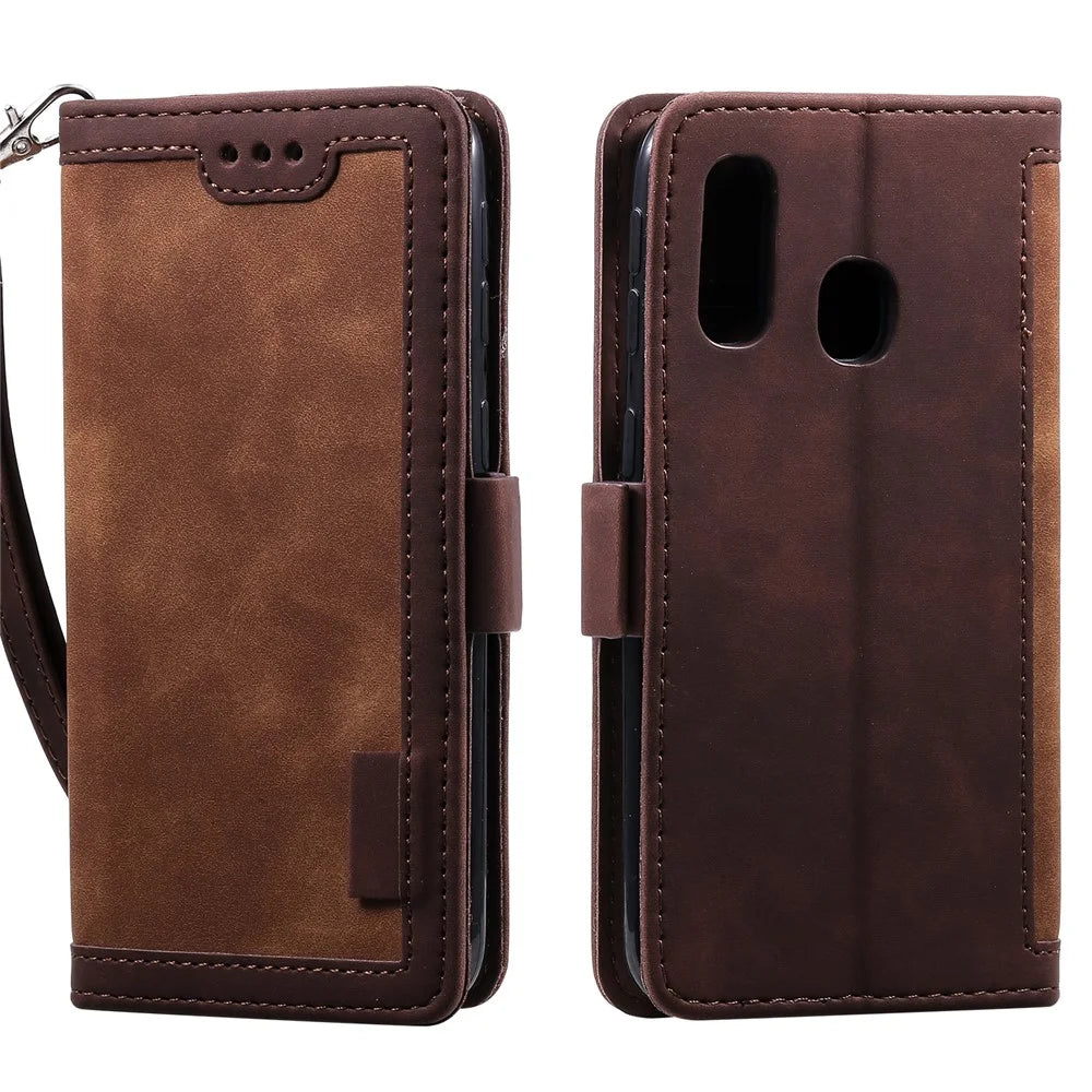 Vintage Splicing Style Wallet Stand Leather Flip Phone Shell for Samsung Galaxy A20e  - Brown - 3
