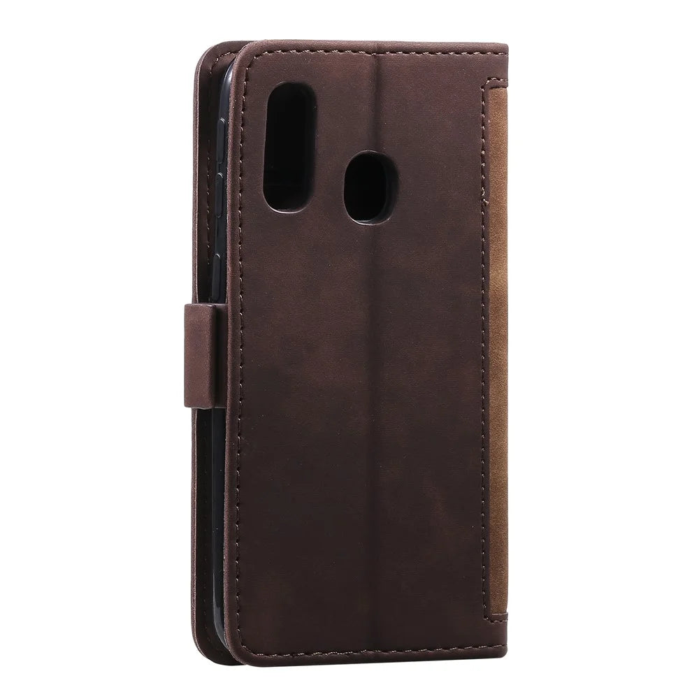 Vintage Splicing Style Wallet Stand Leather Flip Phone Shell for Samsung Galaxy A20e  - Brown - 6