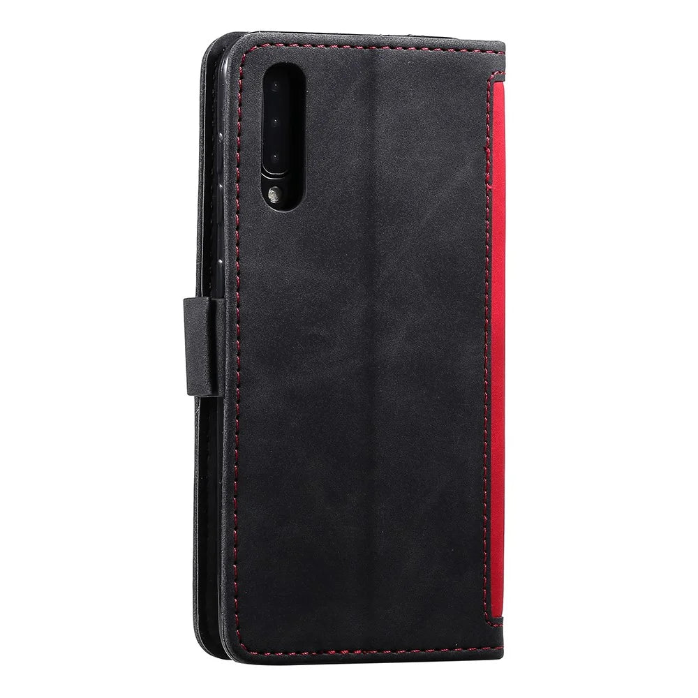Vintage Splicing Style Wallet Stand Leather Flip Phone Cover for Samsung Galaxy A70  - Red - 5