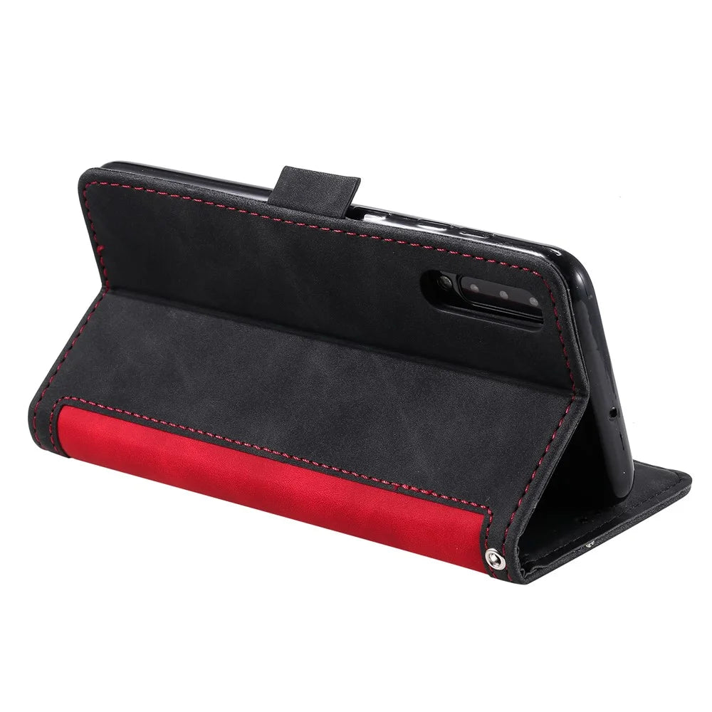 Vintage Splicing Style Wallet Stand Leather Flip Phone Cover for Samsung Galaxy A70  - Red - 7