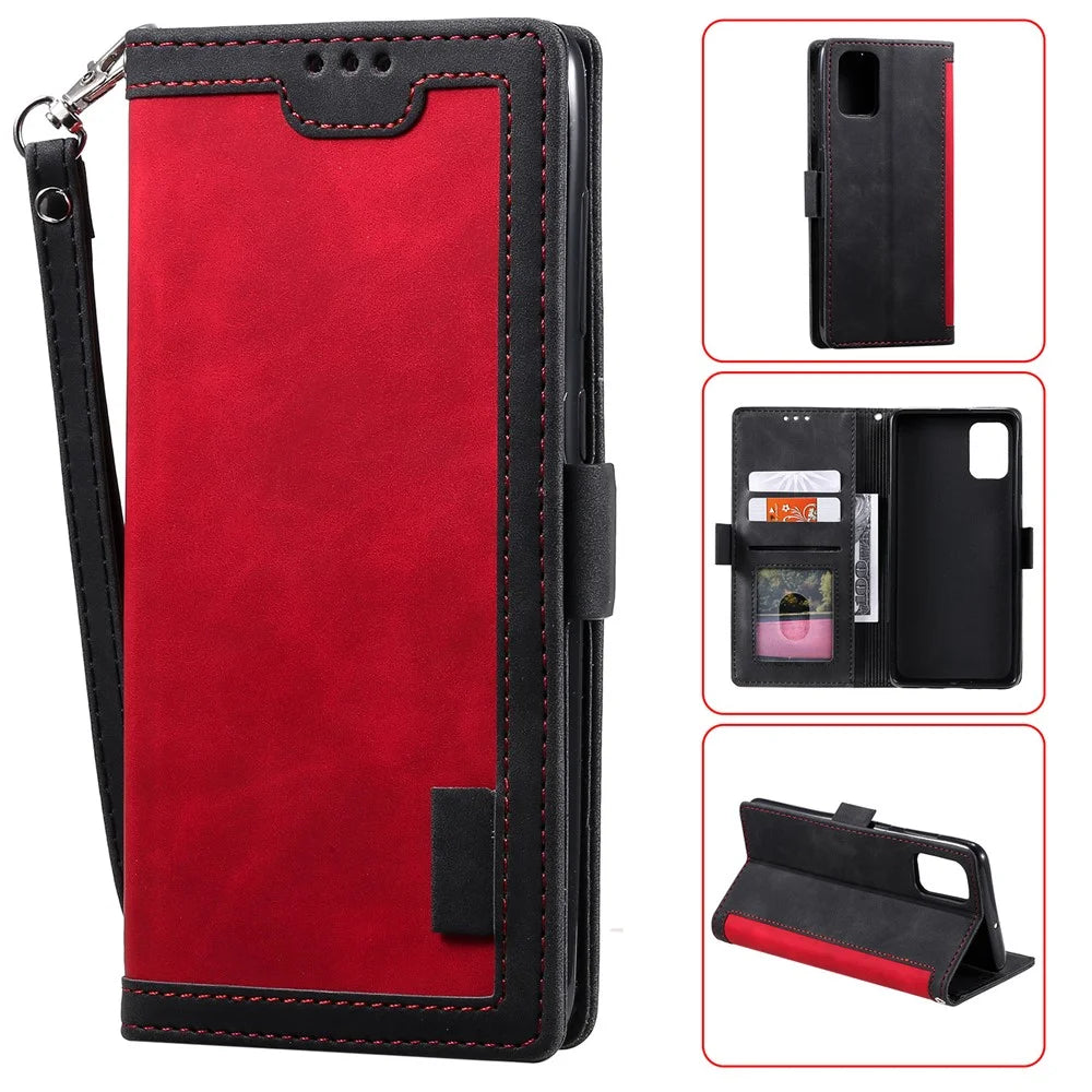 Retro Style Splicing Leather Wallet Stand Case for Samsung Galaxy A41 - Red - 1
