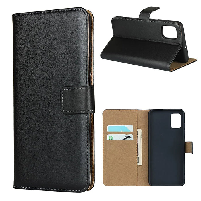 Genuine Leather Wallet Stand Cell Phone Shell Casing for Samsung Galaxy A51 5G - Pink - 1