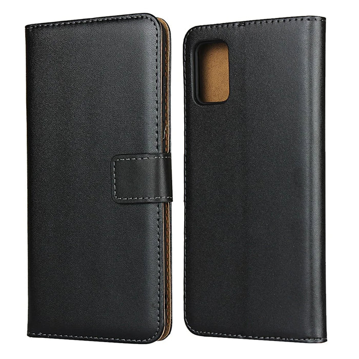 Genuine Leather Wallet Stand Cell Phone Shell Casing for Samsung Galaxy A51 5G - Pink - 2