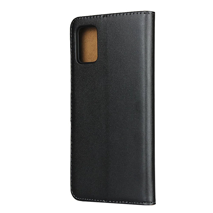 Genuine Leather Wallet Stand Cell Phone Shell Casing for Samsung Galaxy A51 5G - Pink - 4
