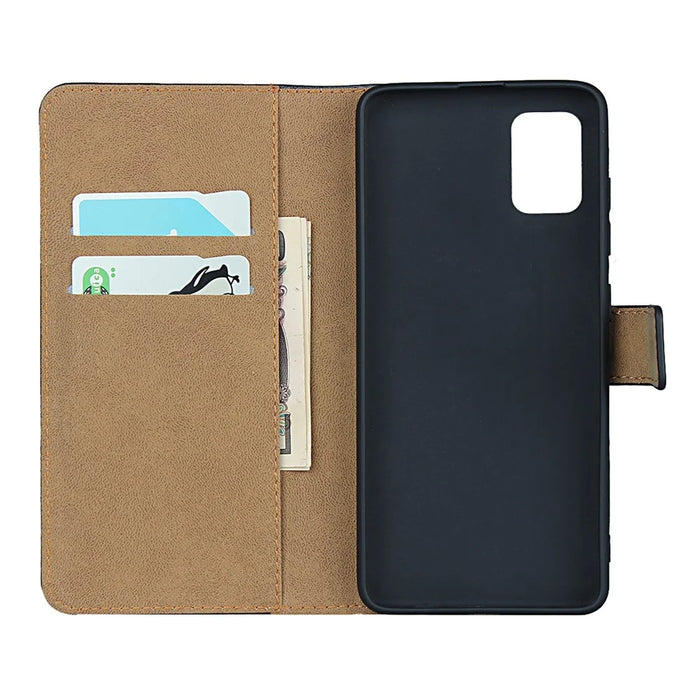 Genuine Leather Wallet Stand Cell Phone Shell Casing for Samsung Galaxy A51 5G - Pink - 5