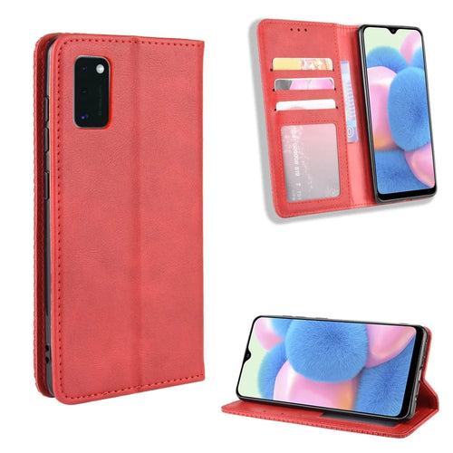 Vintage Style Leather Wallet Stand Phone Shell for Samsung Galaxy A41 - Red - 1