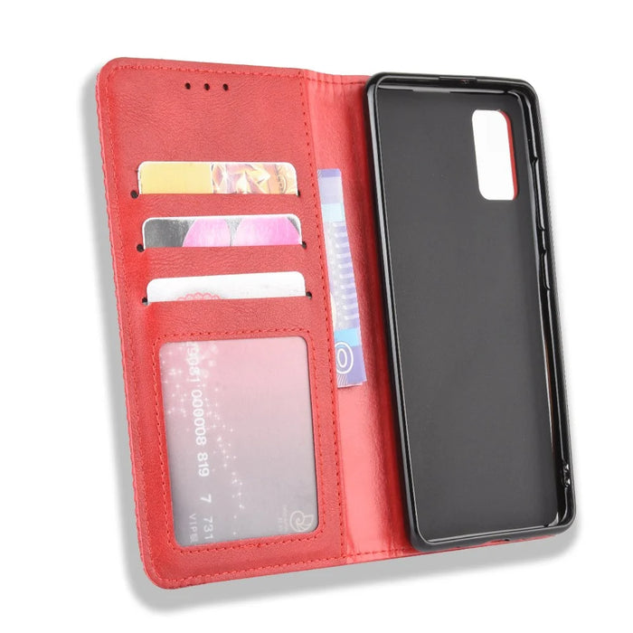 Vintage Style Leather Wallet Stand Phone Shell for Samsung Galaxy A41 - Red - 3