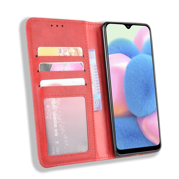 Vintage Style Leather Wallet Stand Phone Shell for Samsung Galaxy A41 - Red - 4