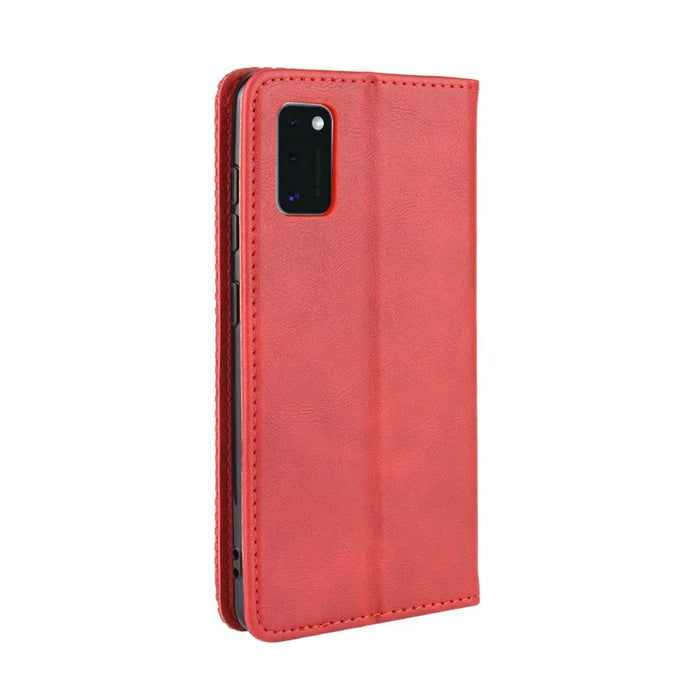 Vintage Style Leather Wallet Stand Phone Shell for Samsung Galaxy A41 - Red - 6