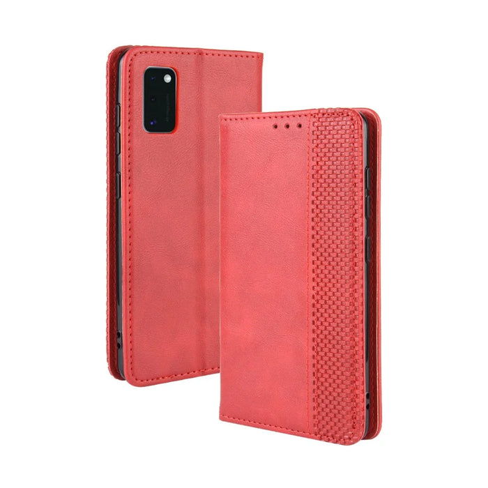 Vintage Style Leather Wallet Stand Phone Shell for Samsung Galaxy A41 - Red - 7