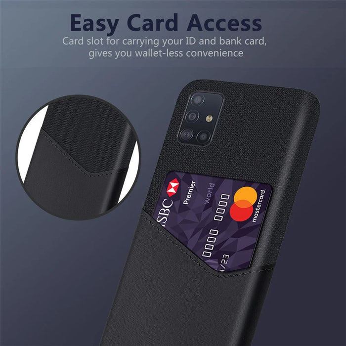 Cloth + PU Leather Coated PC Hard Case with Card Slot for Samsung Galaxy A71 - Black - 4