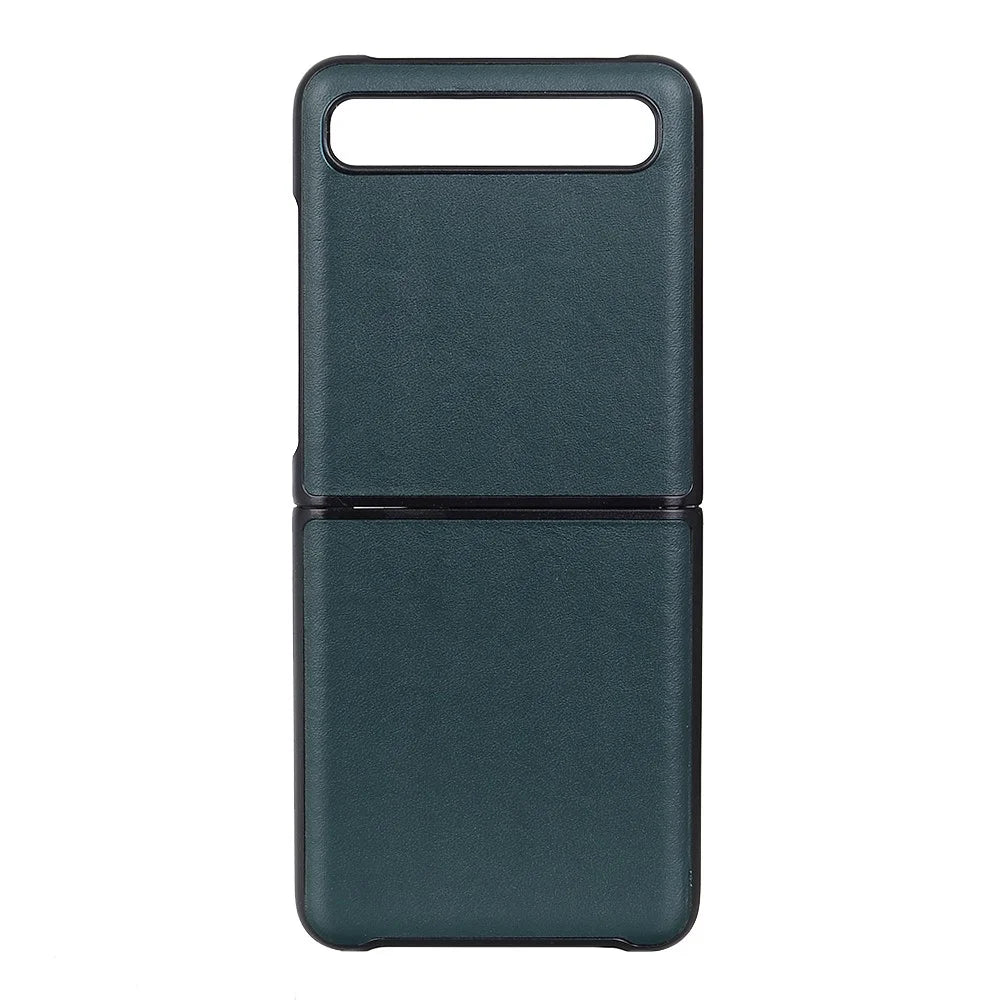 Anti-Drop Genuine Leather Coated PC Cell Phone Back Cover Shell for Samsung Galaxy Z Flip - Green - 1