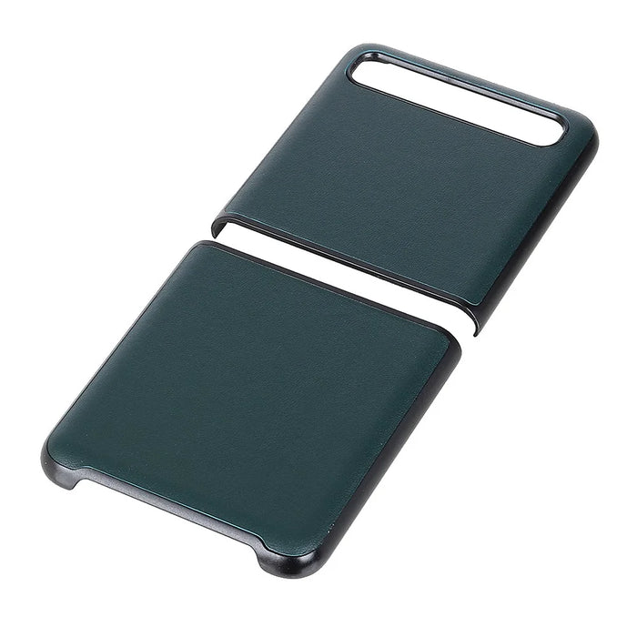 Anti-Drop Genuine Leather Coated PC Cell Phone Back Cover Shell for Samsung Galaxy Z Flip - Green - 2