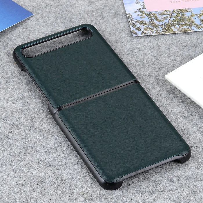Anti-Drop Genuine Leather Coated PC Cell Phone Back Cover Shell for Samsung Galaxy Z Flip - Green - 3