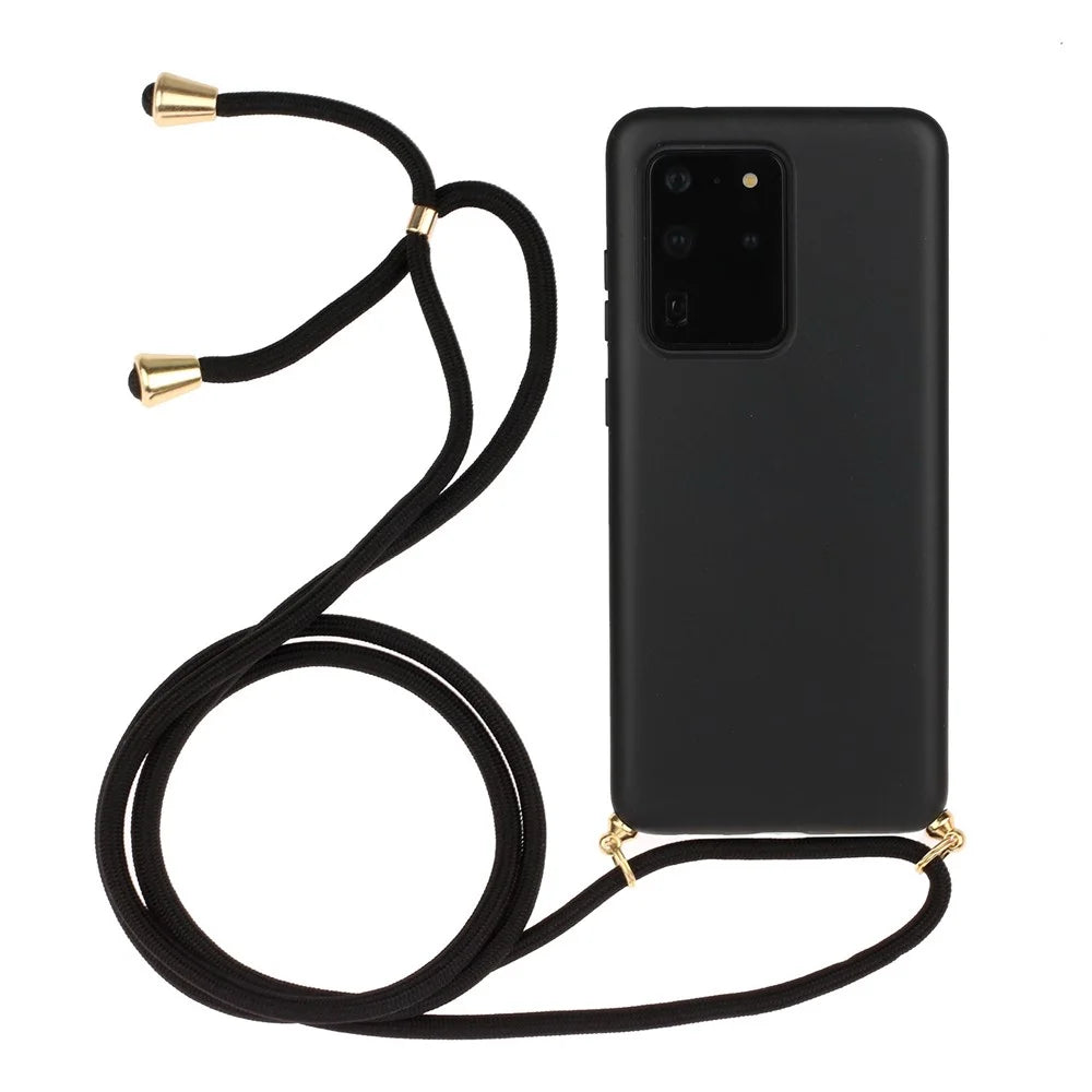 Eco-Friendly Natural Wheat Straw Soft TPU Phone Case with Multi-function Strap for Samsung Galaxy S20 Ultra - Black - 1