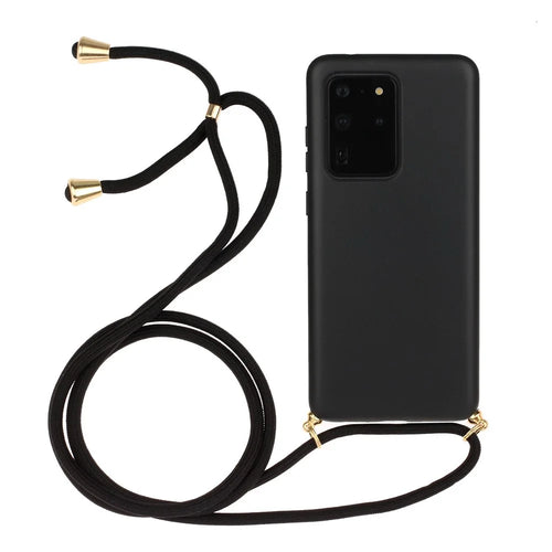 Eco-Friendly Natural Wheat Straw Soft TPU Phone Case with Multi-function Strap for Samsung Galaxy S20 Ultra - Black - 1