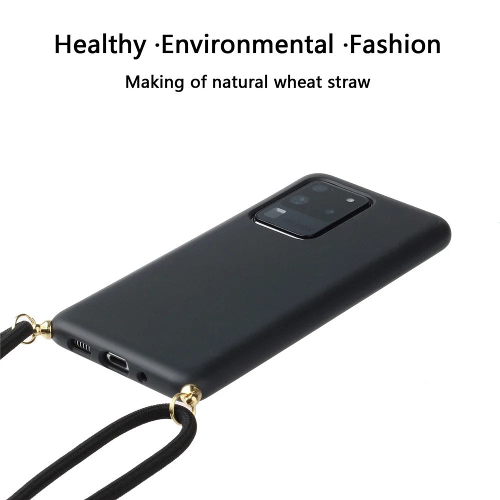 Eco-Friendly Natural Wheat Straw Soft TPU Phone Case with Multi-function Strap for Samsung Galaxy S20 Ultra - Black - 2