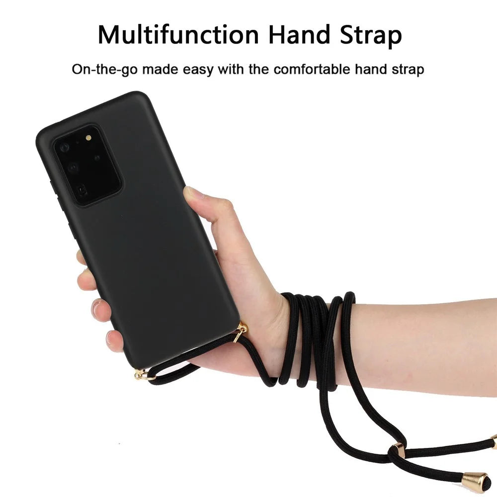 Eco-Friendly Natural Wheat Straw Soft TPU Phone Case with Multi-function Strap for Samsung Galaxy S20 Ultra - Black - 3