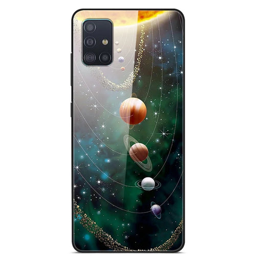 Pattern Printing Glass + TPU + PC Combo Protective Case for Samsung Galaxy A51 - Planets - 1