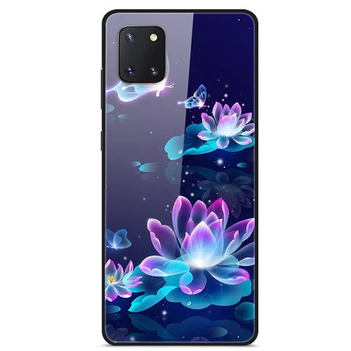 Fancy Pattern Printing Glass + PC + TPU Hybrid Case for Samsung Galaxy A81/Note 10 Lite/M60s - Lotus - 1