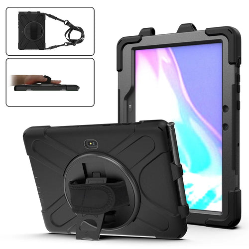 For Samsung Galaxy Tab Active5 Pro X350 / X356B / Active4 Pro T630 T636 / Active Pro T540 T545 T547 PC Silicone Tablet Case Kickstand with Strap - Black - 1