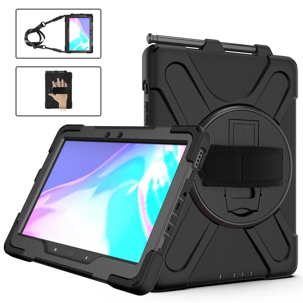 For Samsung Galaxy Tab Active5 Pro X350 / X356B / Active4 Pro T630 T636 / Active Pro T540 T545 T547 PC Silicone Tablet Case Kickstand with Strap - Black - 2