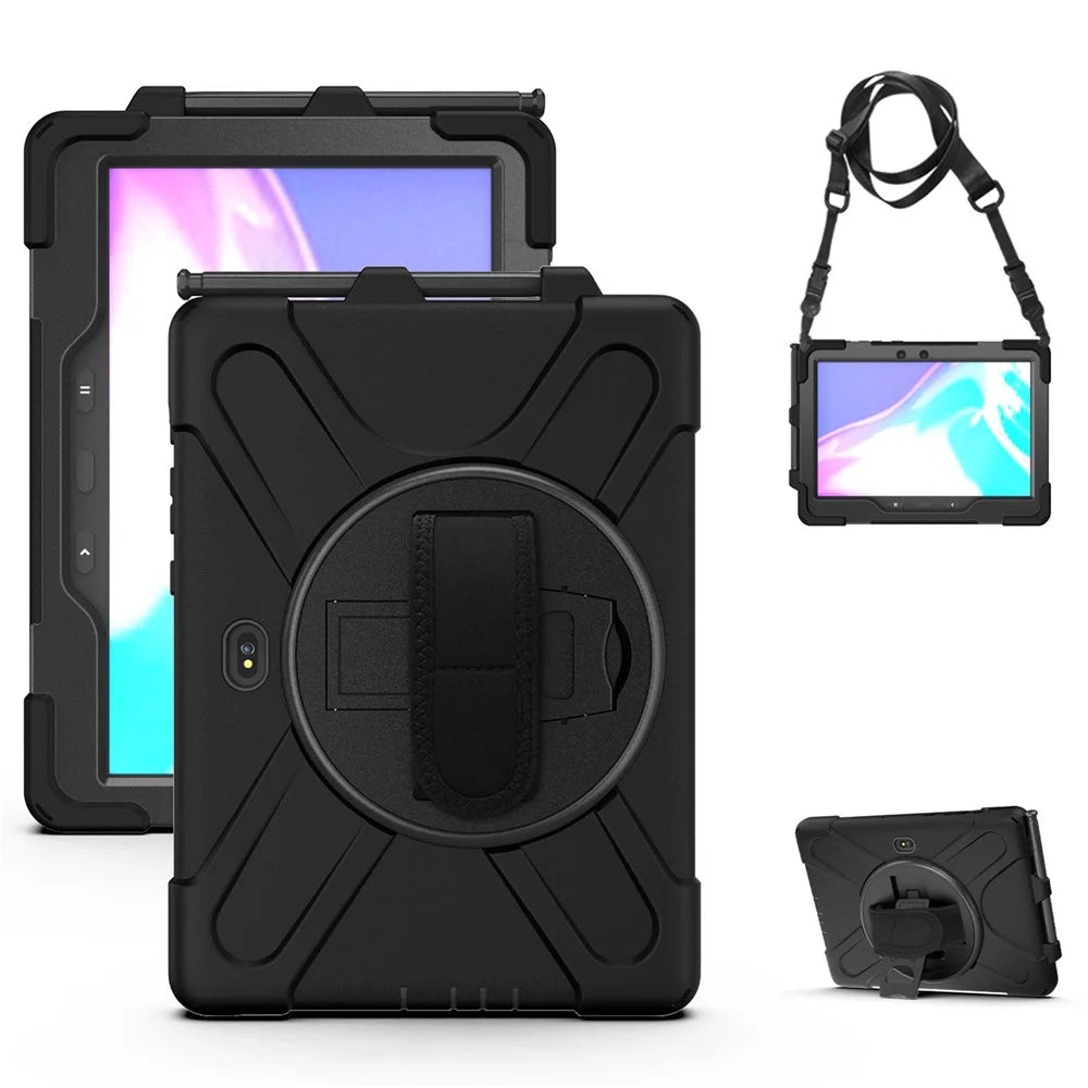 For Samsung Galaxy Tab Active5 Pro X350 / X356B / Active4 Pro T630 T636 / Active Pro T540 T545 T547 PC Silicone Tablet Case Kickstand with Strap - Black - 3