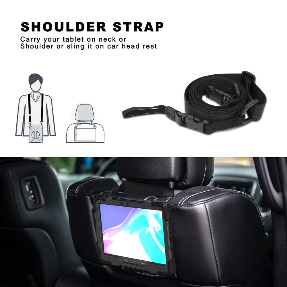 For Samsung Galaxy Tab Active5 Pro X350 / X356B / Active4 Pro T630 T636 / Active Pro T540 T545 T547 PC Silicone Tablet Case Kickstand with Strap - Black - 5
